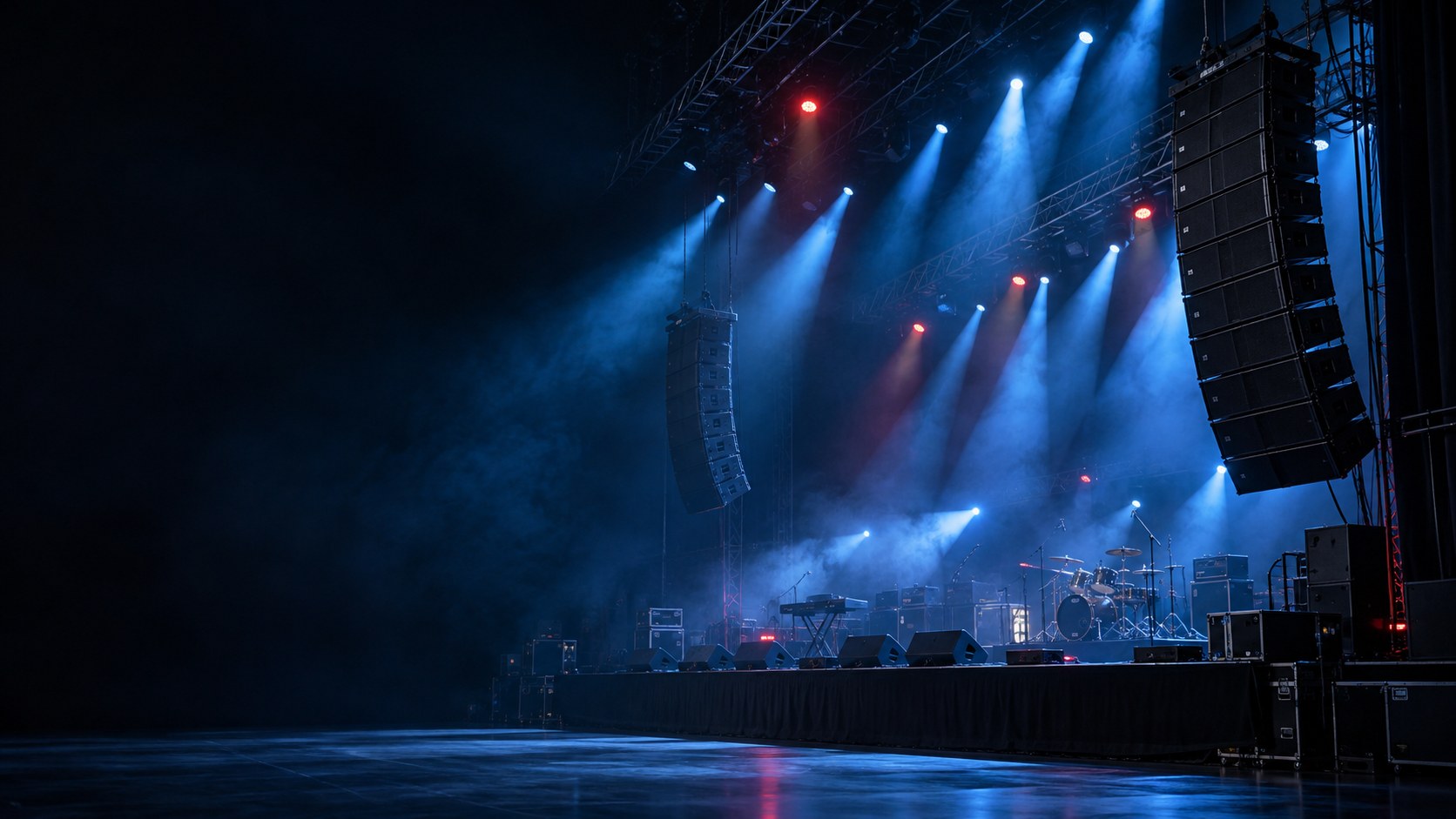 Ambientación conceptual de un escenario con iluminación azul